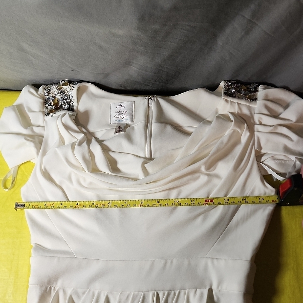 Suzi Chin for Maggy Boutique Cream Draped Midi Dress With Jewels - Picture 8 of 15
